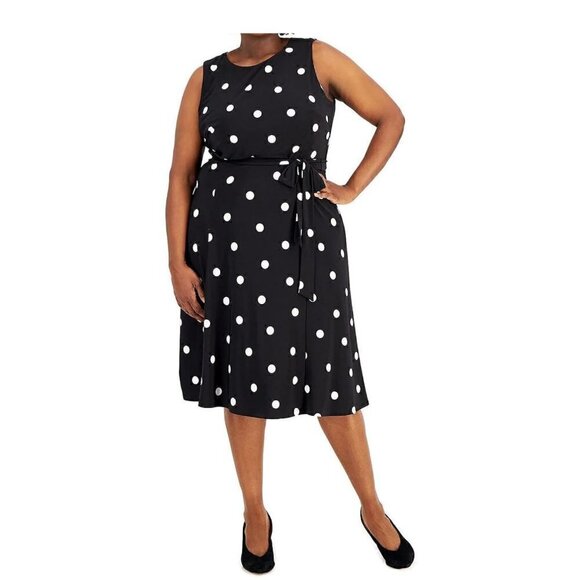 Kasper Women's Plus Belted Polyester Fit & Flare Dress, 18W - Picture 1 of 9